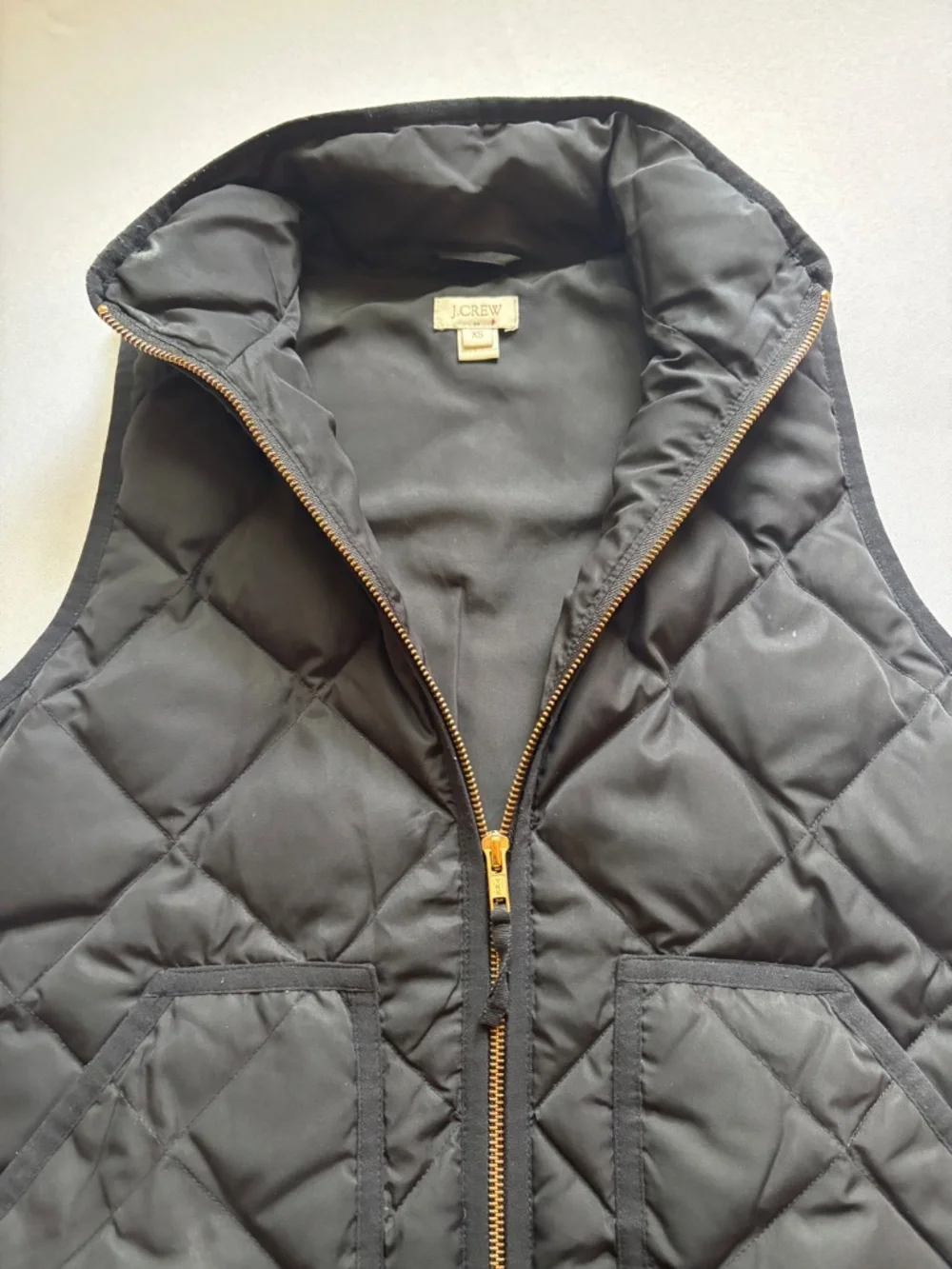 Classic Quilted Puffer Vest Black Full Zip Pockets XS J.Crew